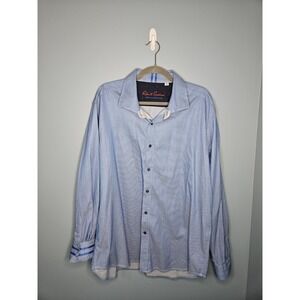 Robert Graham Designer Luxury Button Down Shirt Geometric Pattern Blue Cotton 3X